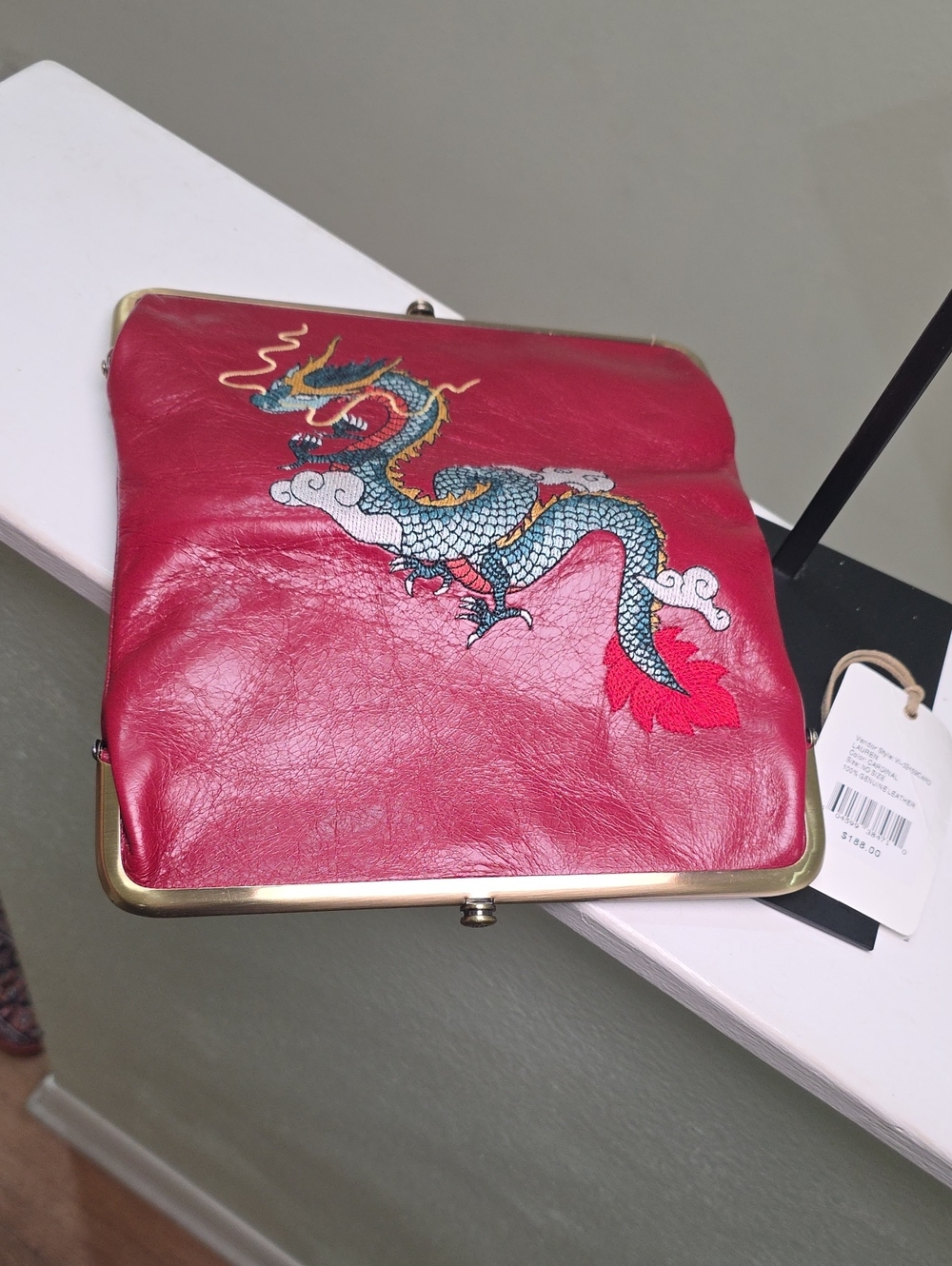 HOBO Lauren Clutch Wallet in Cardinal Red w/Embroidered Dragon NWT - Picture 8 of 15